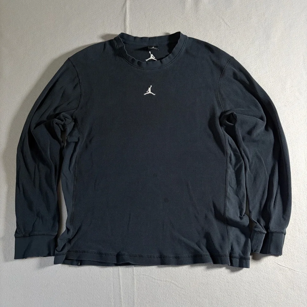Jordan‎ Mens XL Black Waffle Knit Thermal Long Sleeve Shirt Jumpman Logo